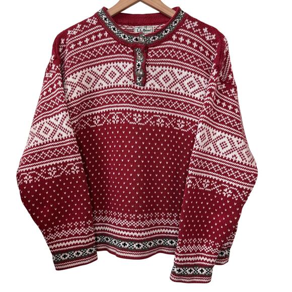 Vintage LL Bean Sweater Size M Cotton Fair Isle Nordic Sheep Hygge Winter Fall - Picture 1 of 11